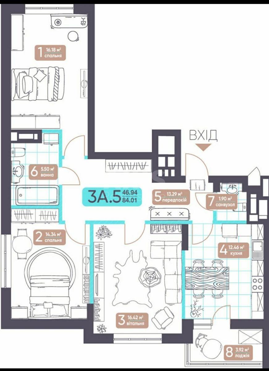 3k apartment vul. Zabolotnogo Akademika 156