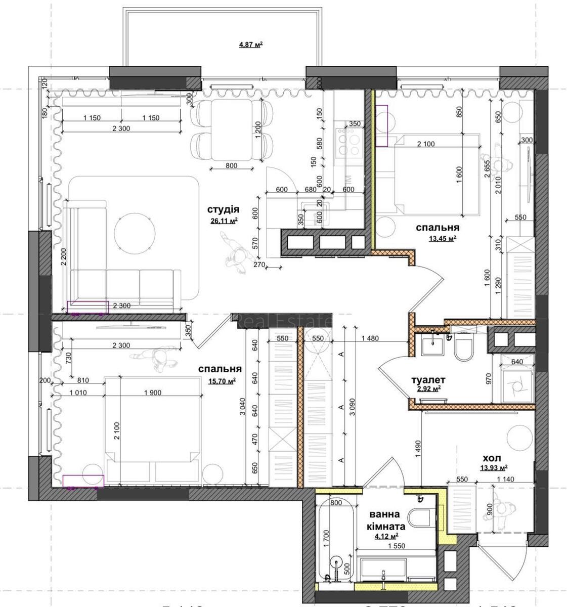 2k apartment vul. Kudri Ivana 1Б5