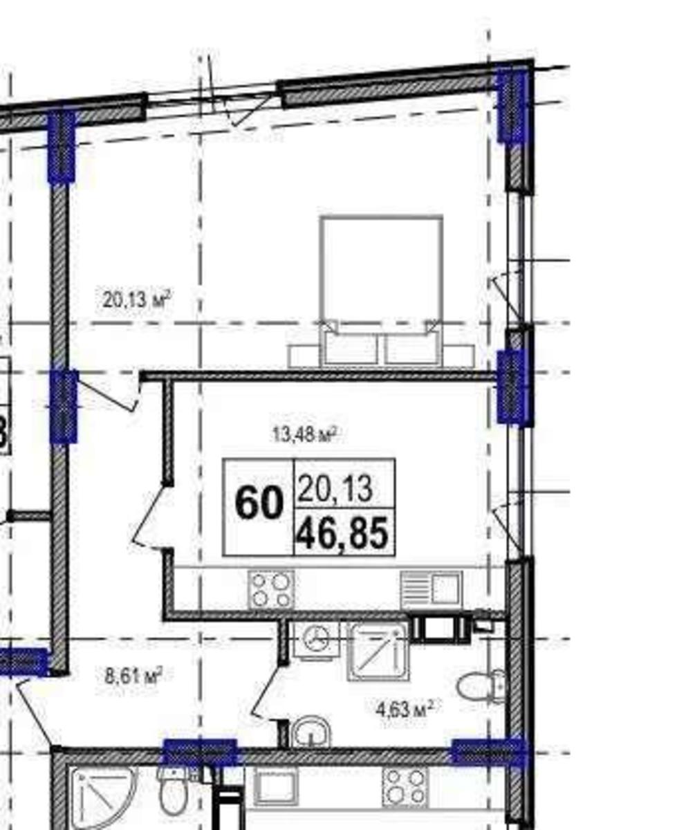 1k apartment vul. Vyshneva 10/120