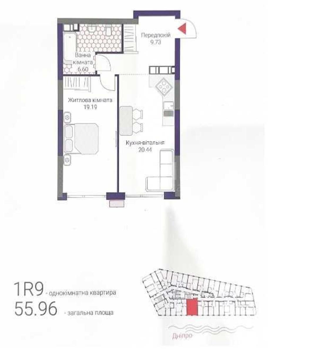 1k apartment nab. Dniprovs'ka 15571589