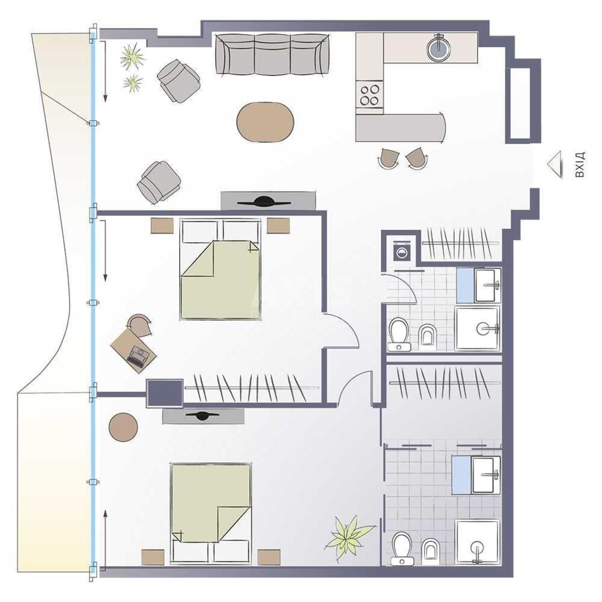 3k apartment vul. Mechnykova 11А5