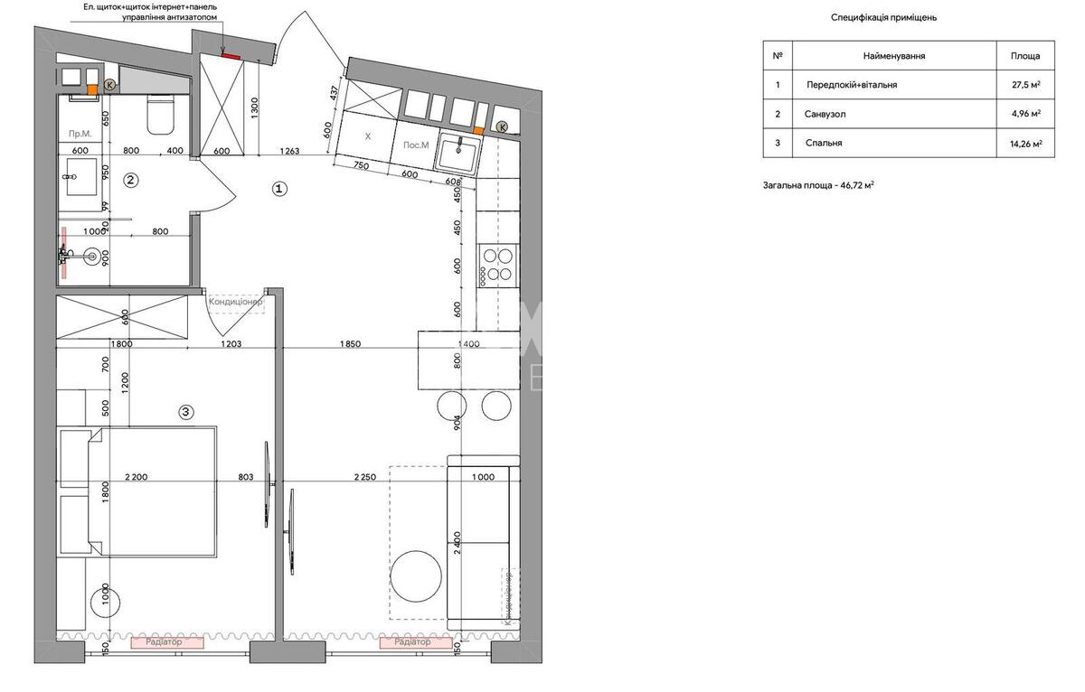 1k apartment nab. Dniprovs'ka 15Ж9
