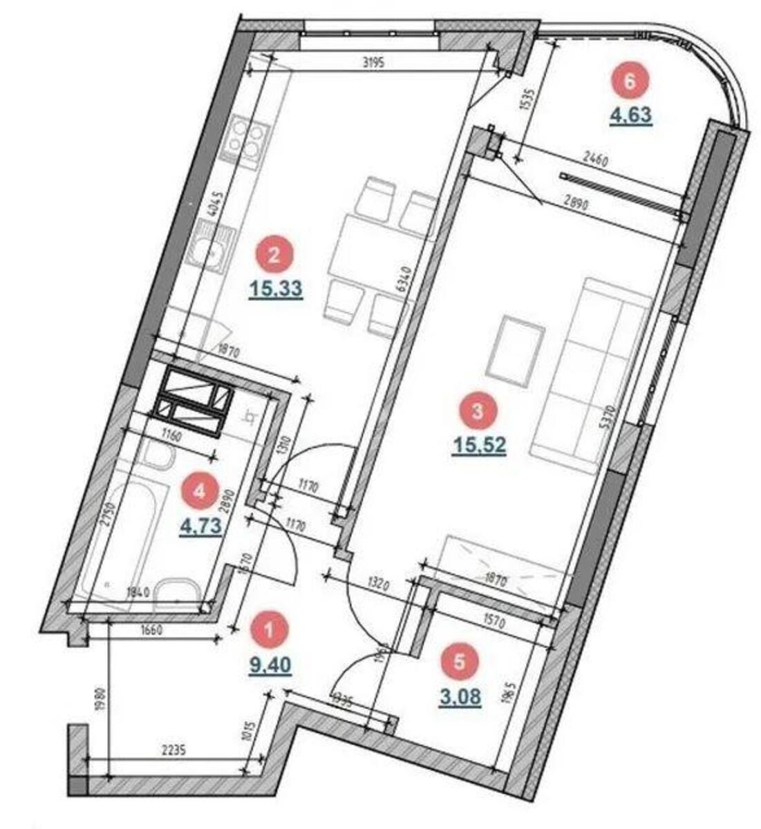 1k apartment nab. Dniprovs'ka 17Д6