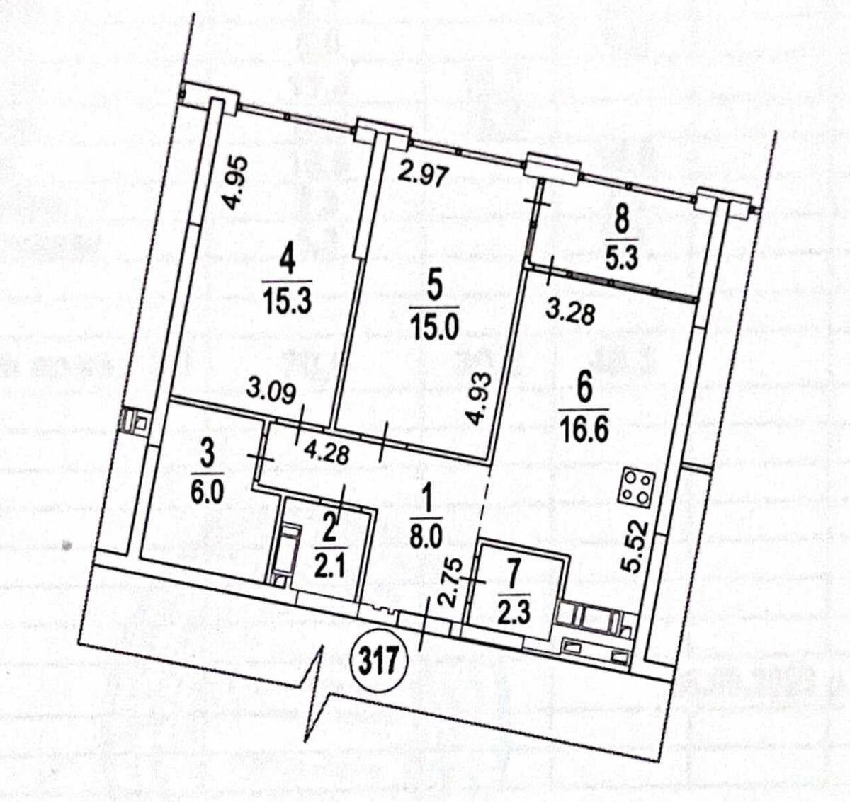 2k apartment nab. Dniprovs'ka 15Д9