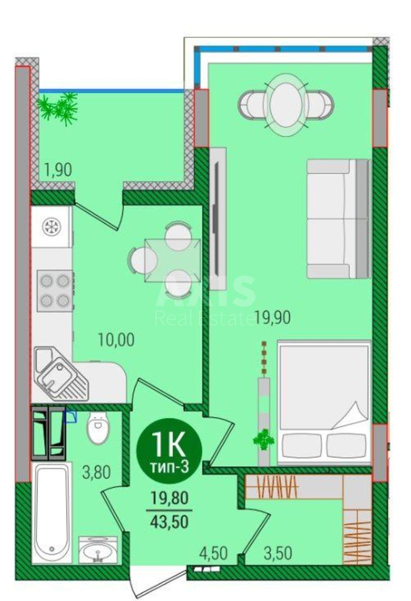 1k apartment vul. Bal'zaka Onore de 117