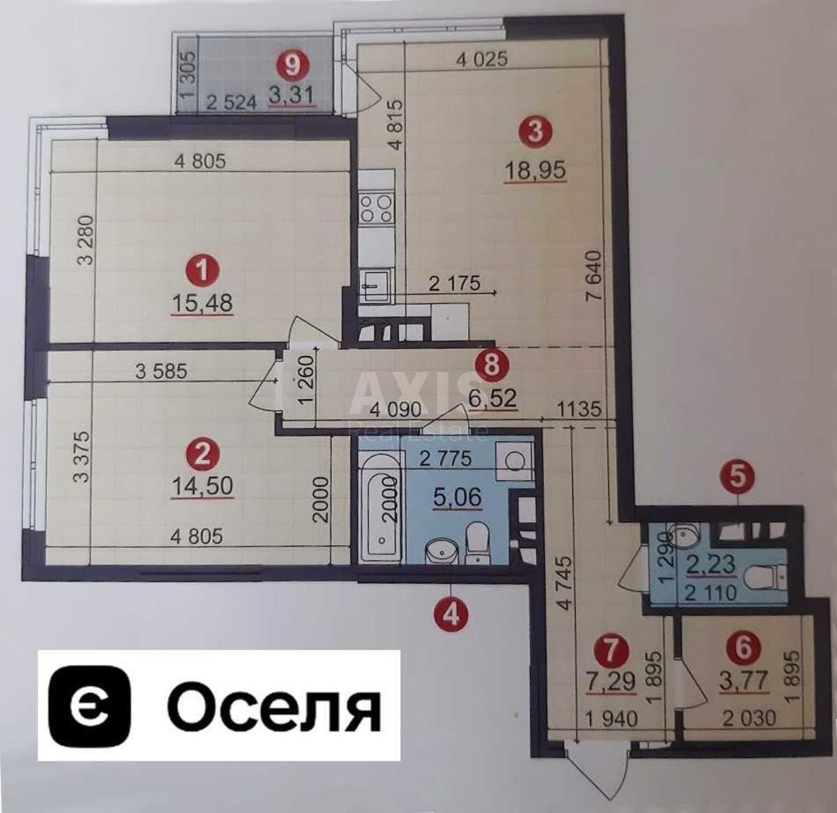3k apartment vul. Oleksandra Olesja 5А7