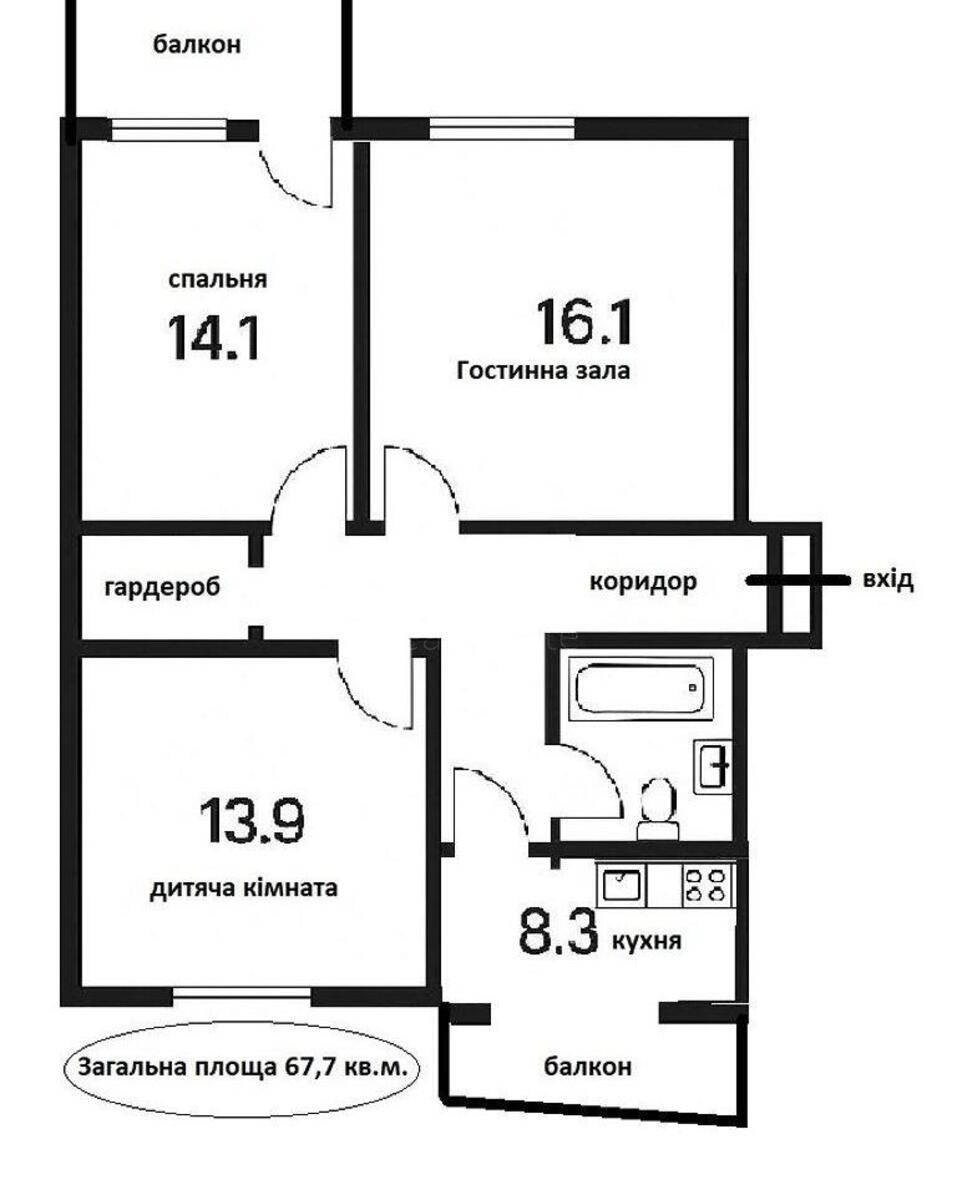 3k apartment vul. Symyrenka 12Б6075416