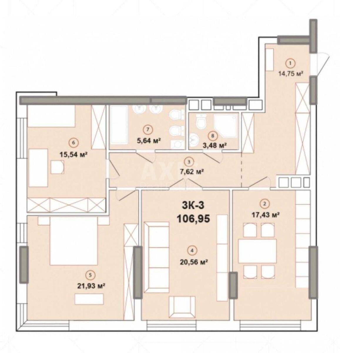 3k apartment vul. Zvirynec'ka 72569215