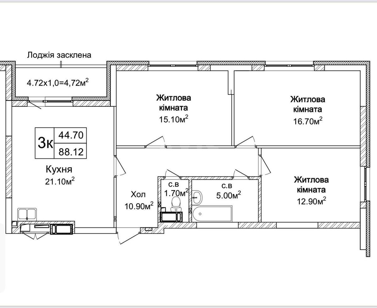 3k apartment vul. L'vivs'ka 15614025
