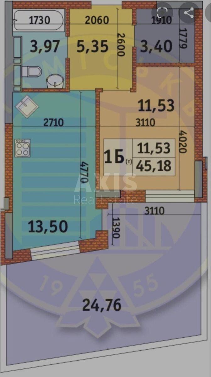 1k apartment vul. Bogatyrs'ka 324
