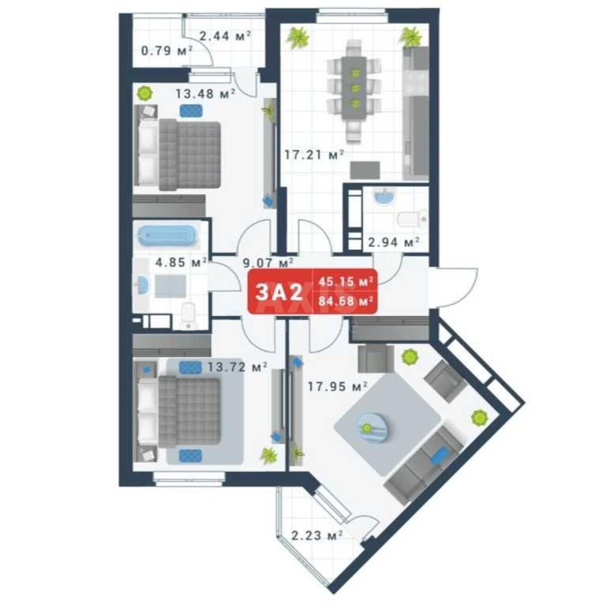 3k apartment vul. Kanal'na 88