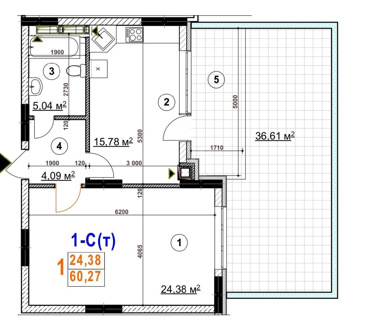 1k apartment vul. Bogatyrs'ka 328