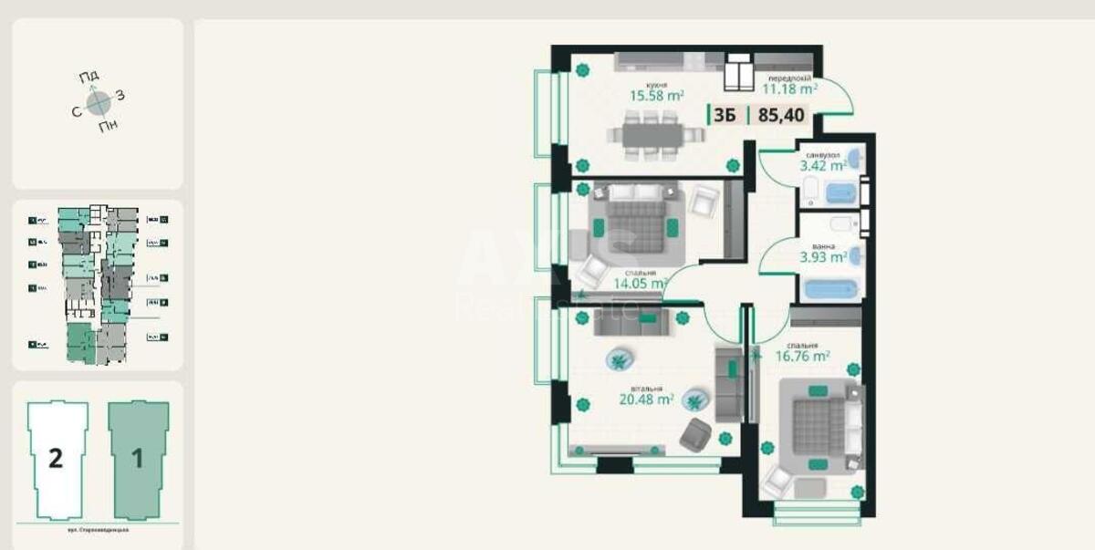 3k apartment vul. Staronavodnyc'ka 42590769