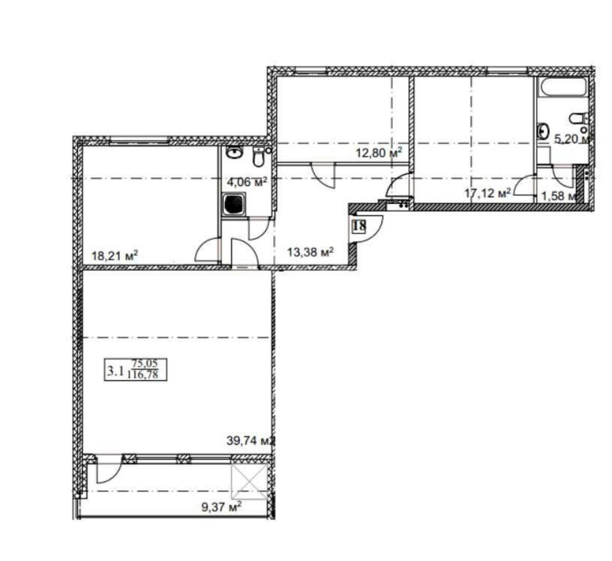 3k apartment vul. Klavdii'vs'ka 40Ж6