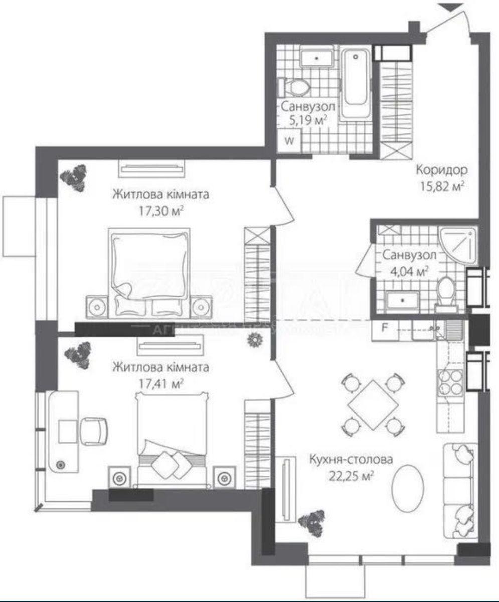 3k apartment nab. Dniprovs'ka 1411