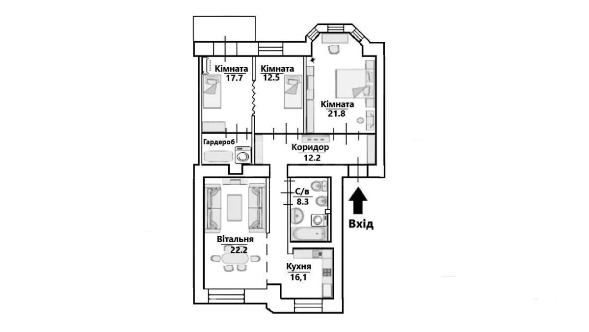 3к квартира ул. Крещатик 156335221