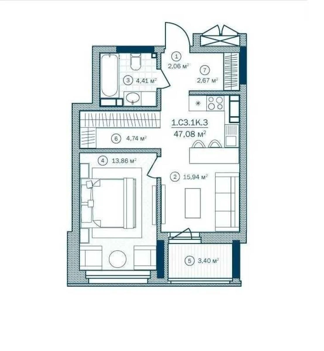 1k apartment vul. Sverstjuka Jevgena 54666894