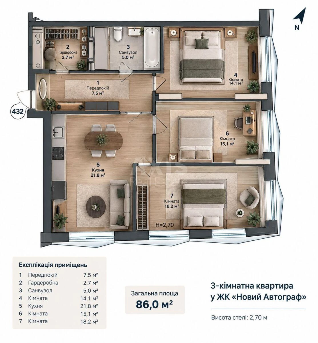 3k apartment vul. Zhmachenka Generala 267112110