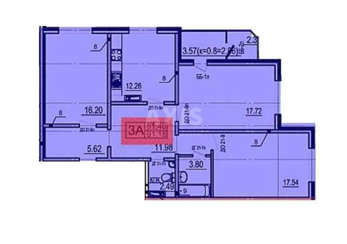 3k apartment prov. Motornyj 11Б644229