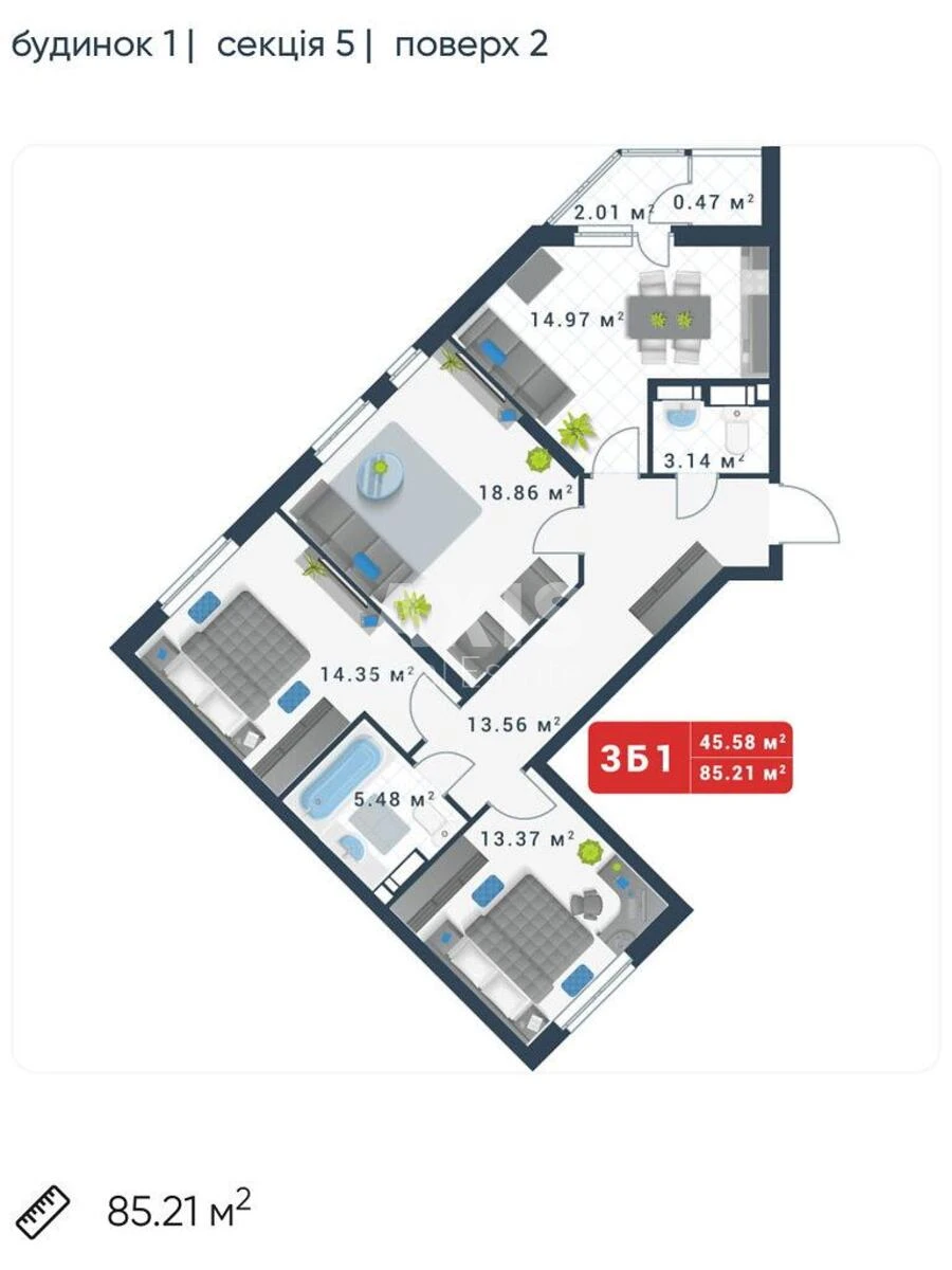 3k apartment vul. Kanal'na 8Б599966